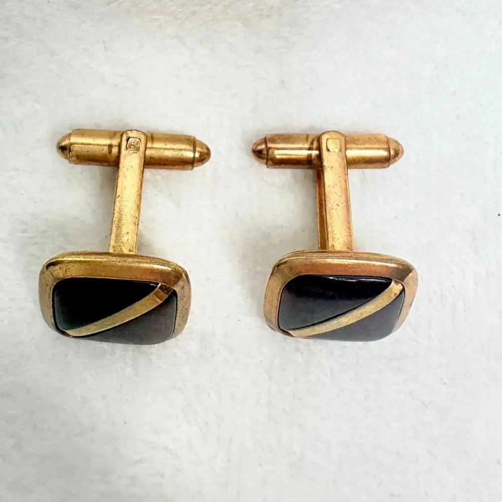 Vintage Gold‑Tone & Deep Red Resin Cufflinks (1970s)